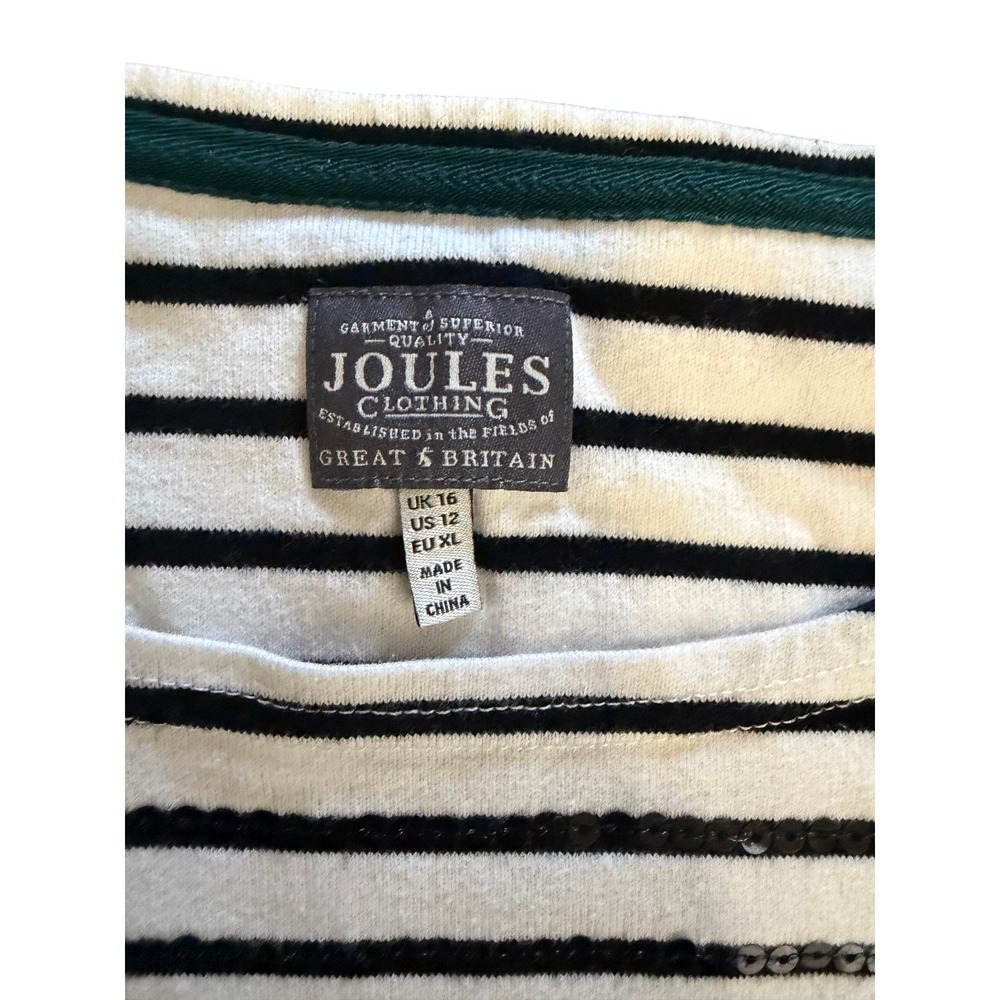 Joules Harbour Luxe Striped Sequin Top Breton Nautical Navy Cream US 12 UK 16 - Picture 2 of 8